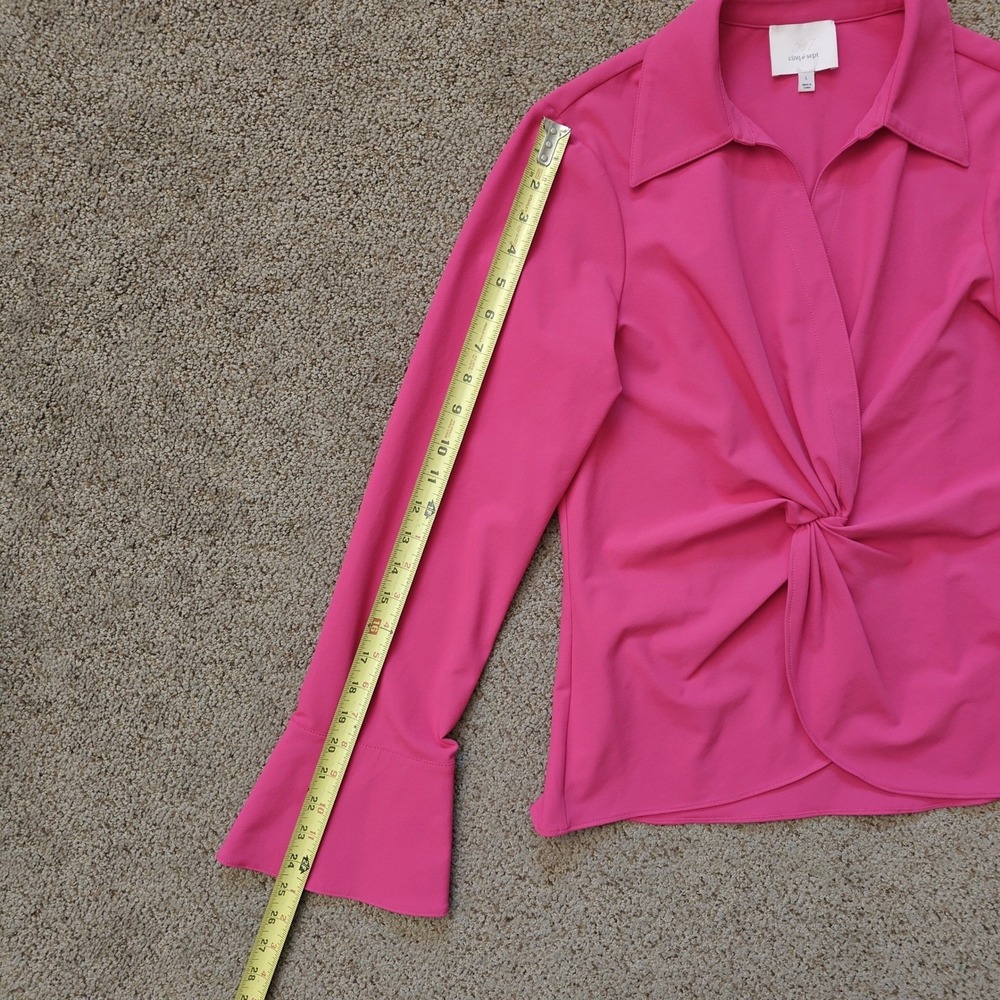 Cinq a Sept Pink Twist Front Flare Sleeve Collared Blouse Shirt Top Women's L - Picture 10 of 11